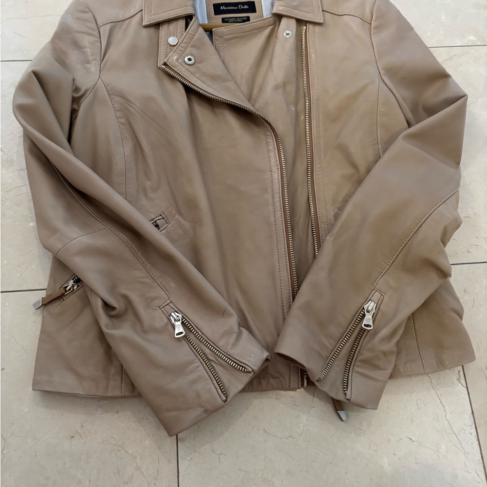 Massimo Dutti Beige Leather Jacket